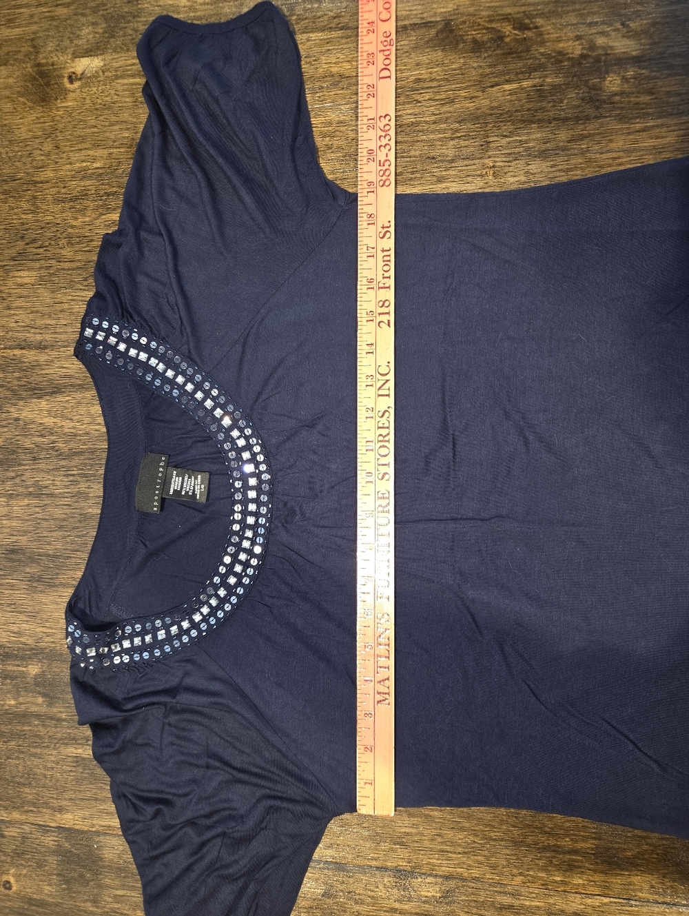 Apostrophe Navy Scoop Neck Short Sleeve Top with Sequin Trim - Picture 7 of 8